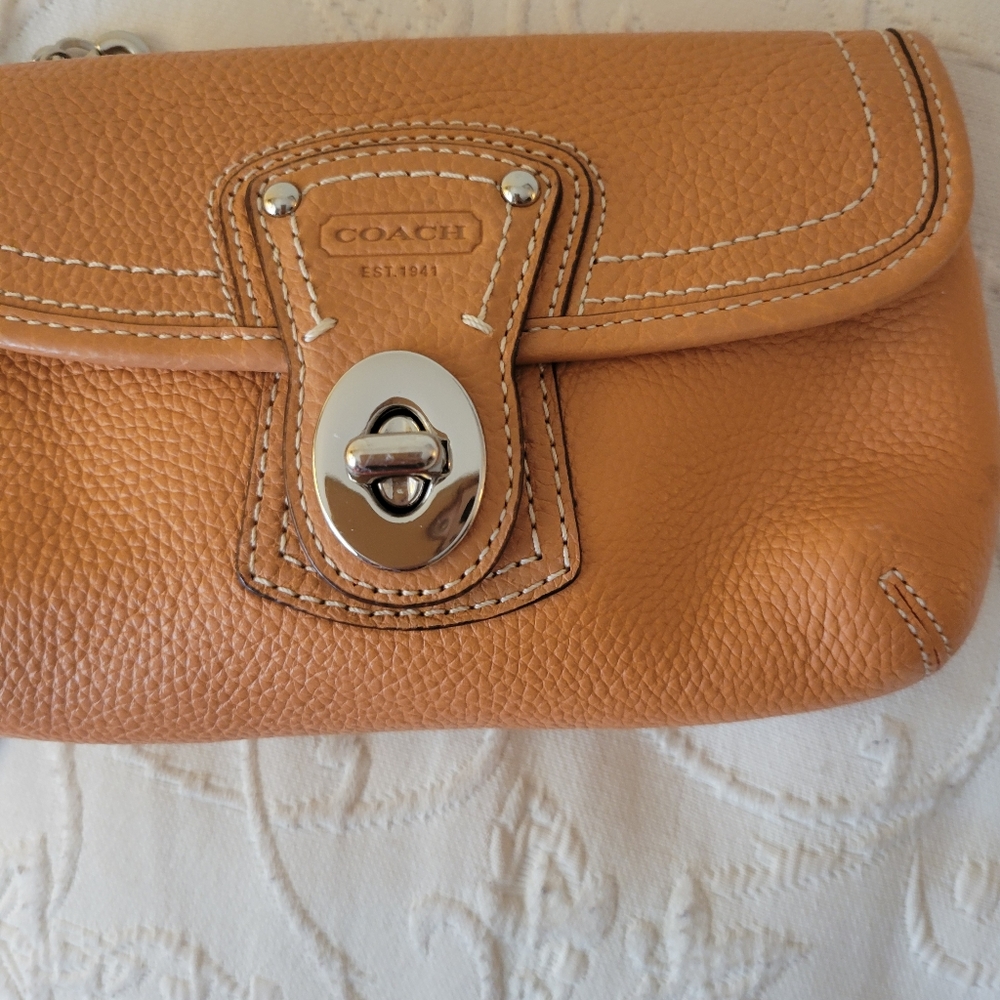 Coach Legacy Light Orange Pebbled Leather Wristlet Clutch with Turn-Lock. - Picture 2 of 9
